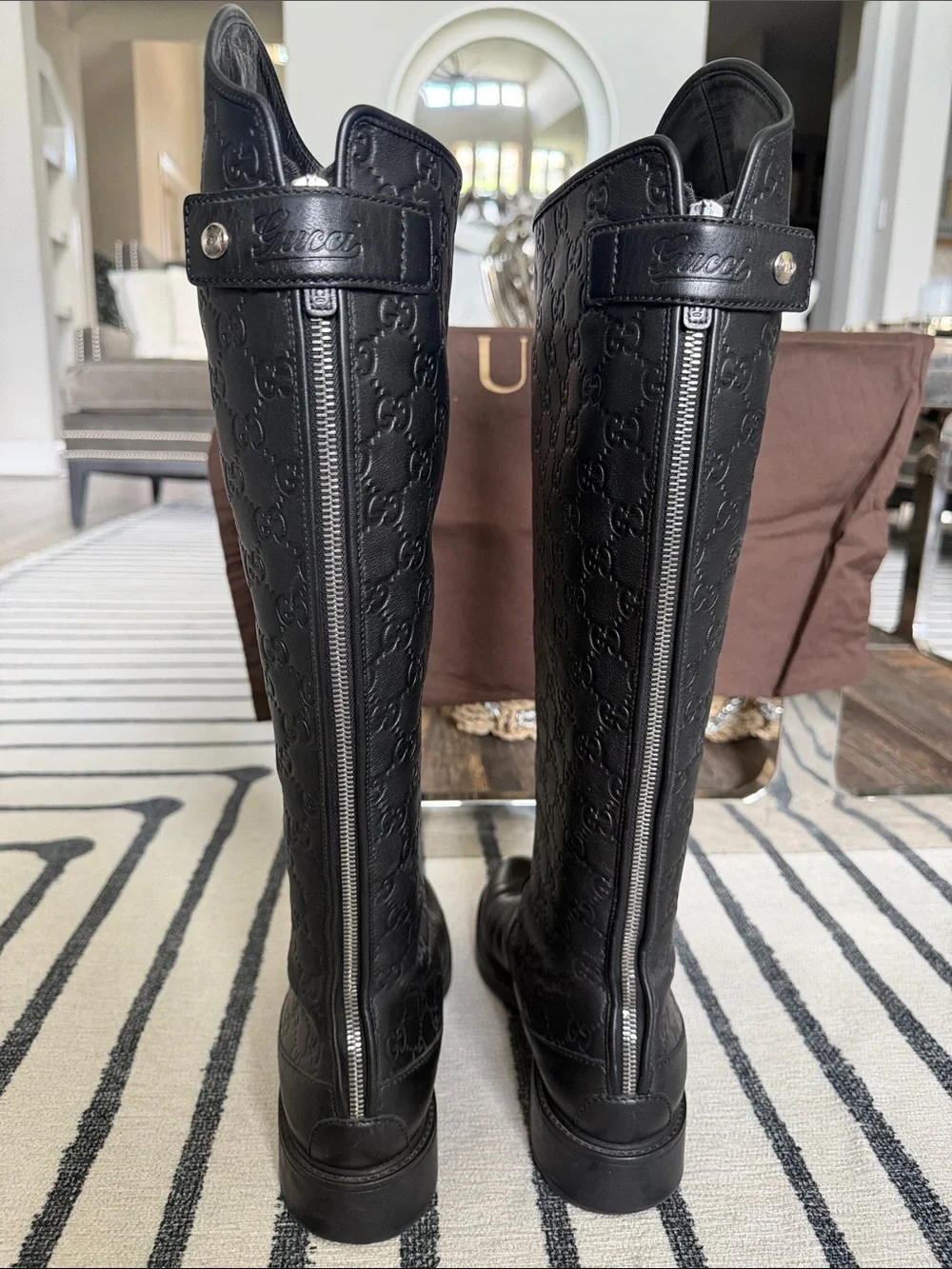 Gucci Black Embossed Leather Over-the-Knee Boots